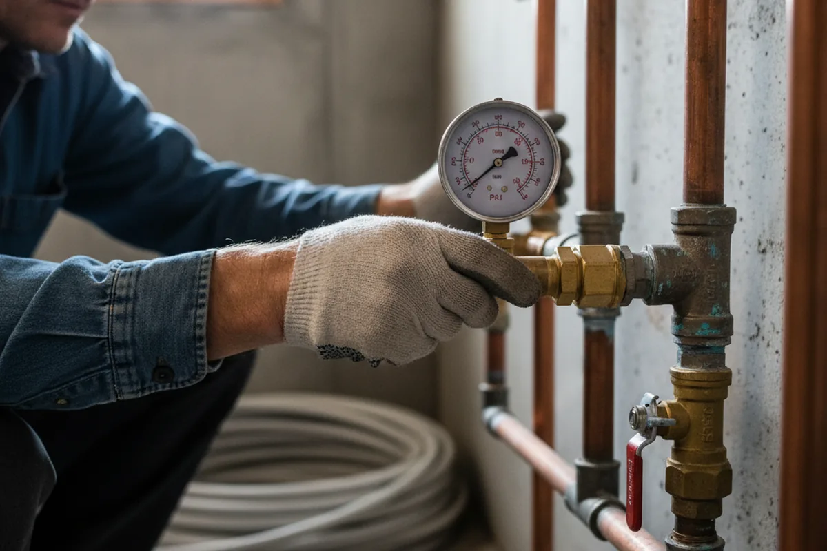 Pressure testing a repaired line during Water Line Repair in Gans